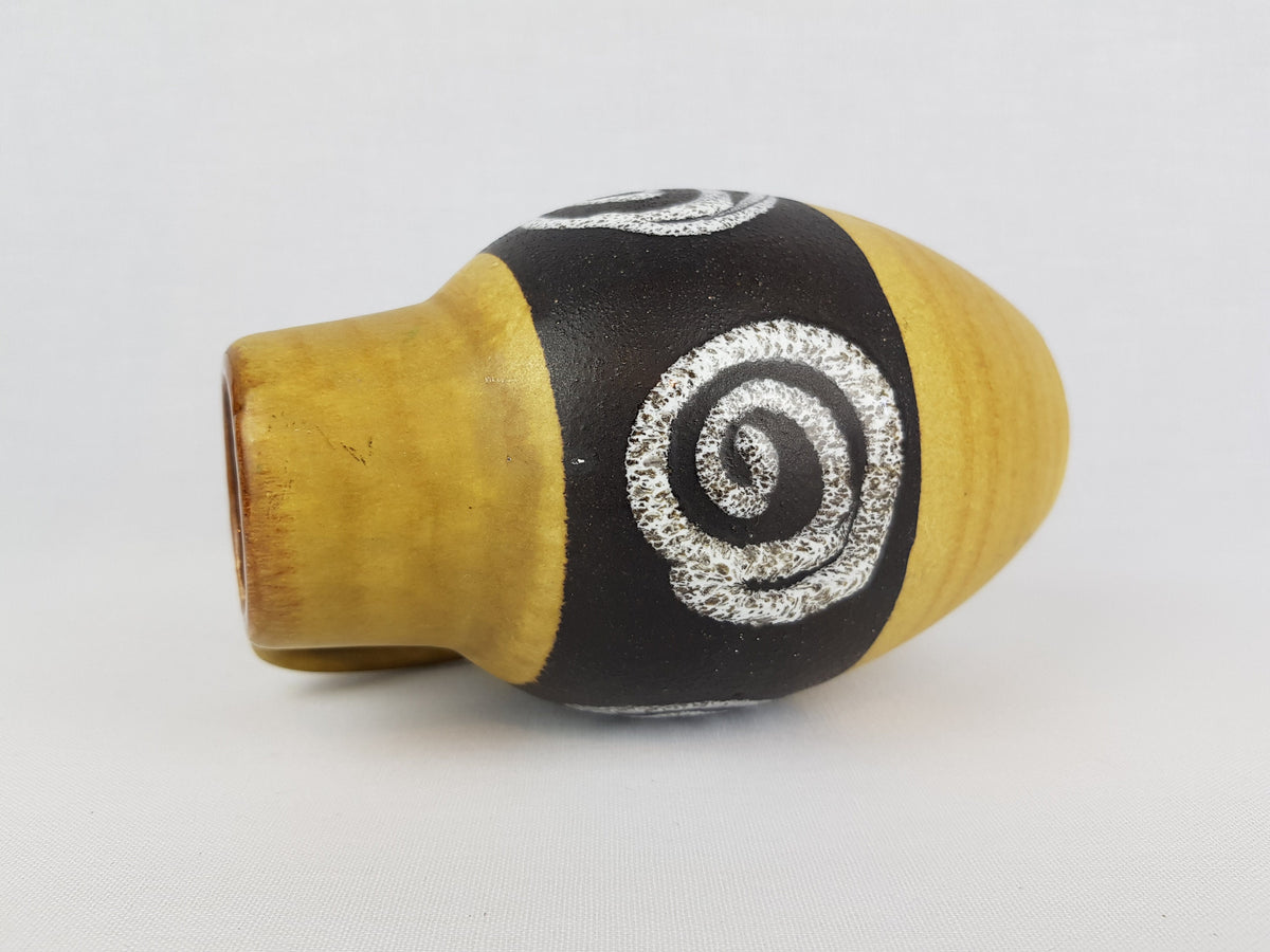 Vintage SCHEURICH KERAMIK Ochre and Dark Brown Vase With Swirl Decor 414-16 West German Pottery 1960s
