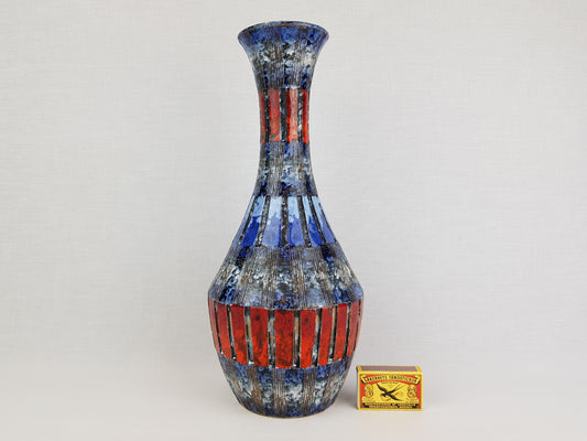 Vintage FRATELLI FANCIULACCI Large Incised Striped Taper Vase 8251 Italian Pottery 1960s