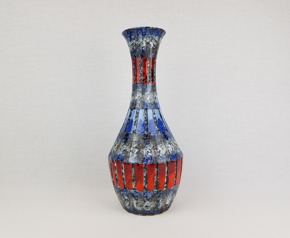 Vintage FRATELLI FANCIULACCI Large Incised Striped Taper Vase 8251 Italian Pottery 1960s