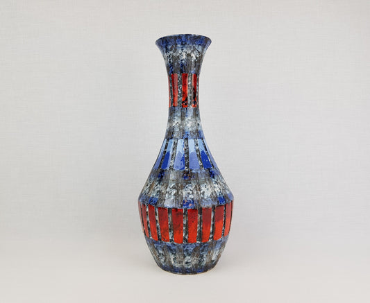 Vintage FRATELLI FANCIULACCI Large Incised Striped Taper Vase 8251 Italian Pottery 1960s