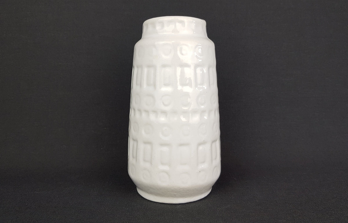 Vintage SCHEURICH KERAMIK White Vase with Inka Decor 260 15 West German Pottery 1970s