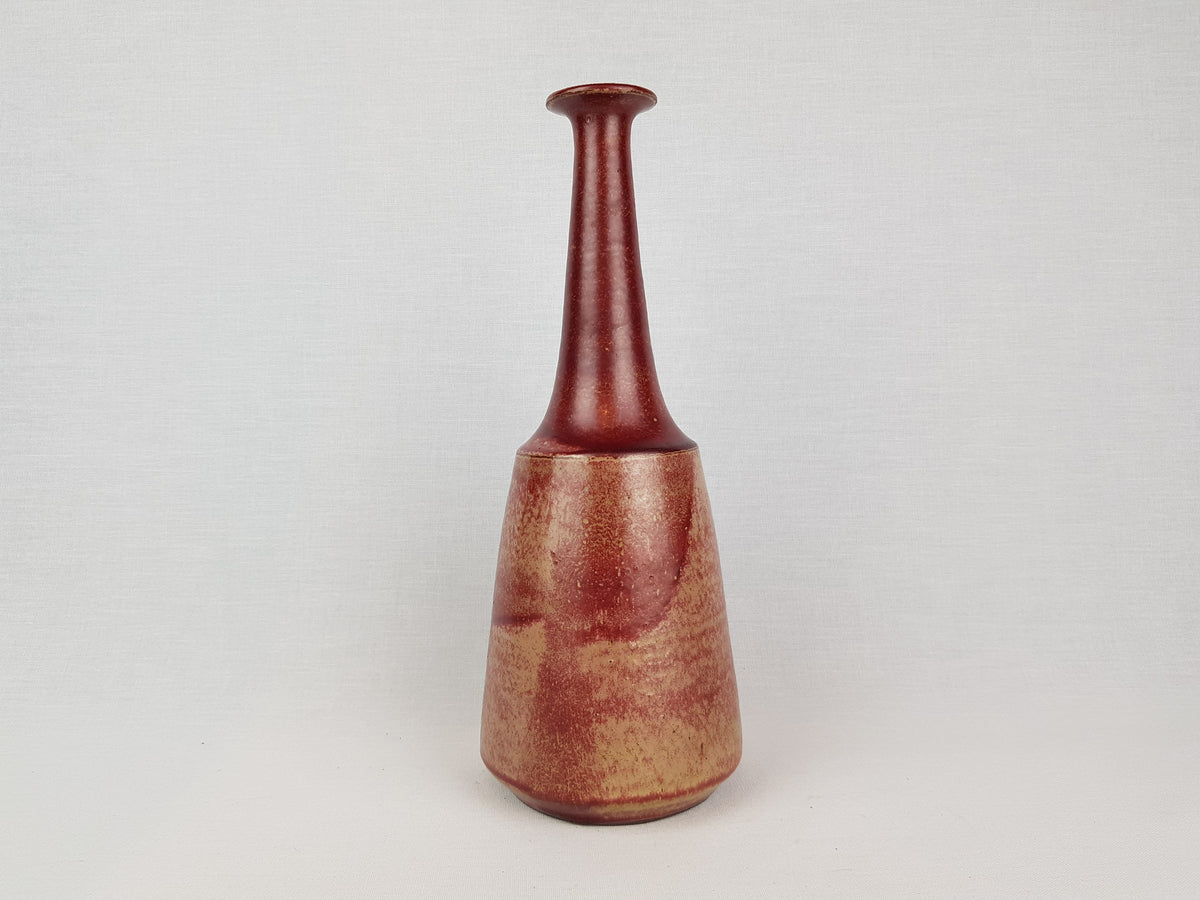 Vintage BAUMFALK TOPFEREI Burgundy Longneck Vase Studio Art Pottery 1970s, Jever West Germany