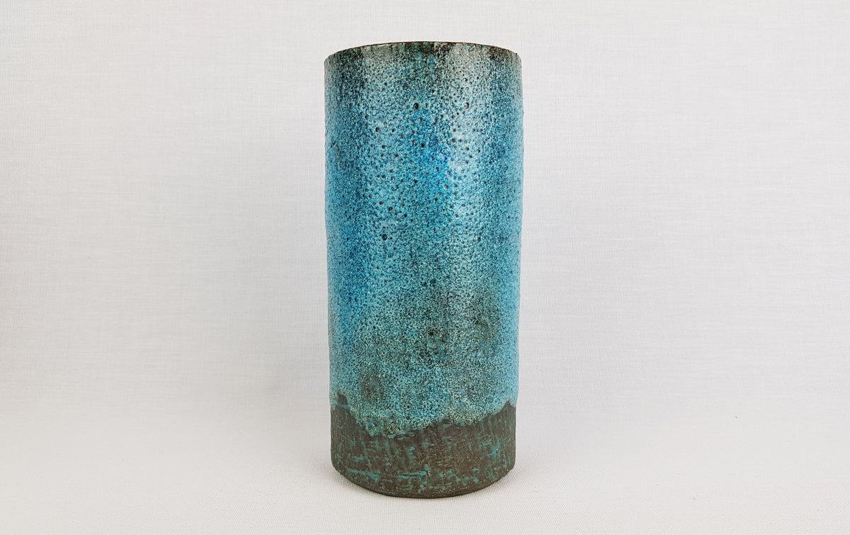 Vintage PIETER GROENEVELDT Dutch Studio Art Pottery Blue Fat Lava Vase 1960s