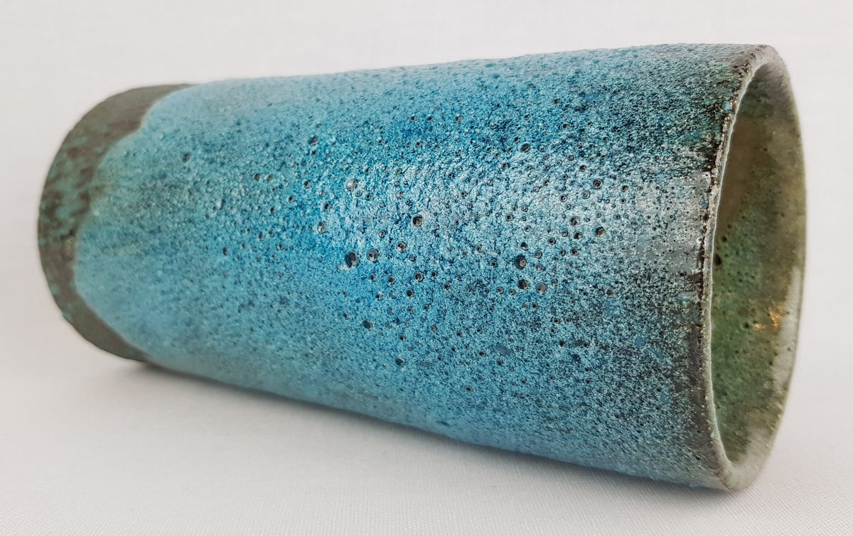 Vintage PIETER GROENEVELDT Dutch Studio Art Pottery Blue Fat Lava Vase 1960s