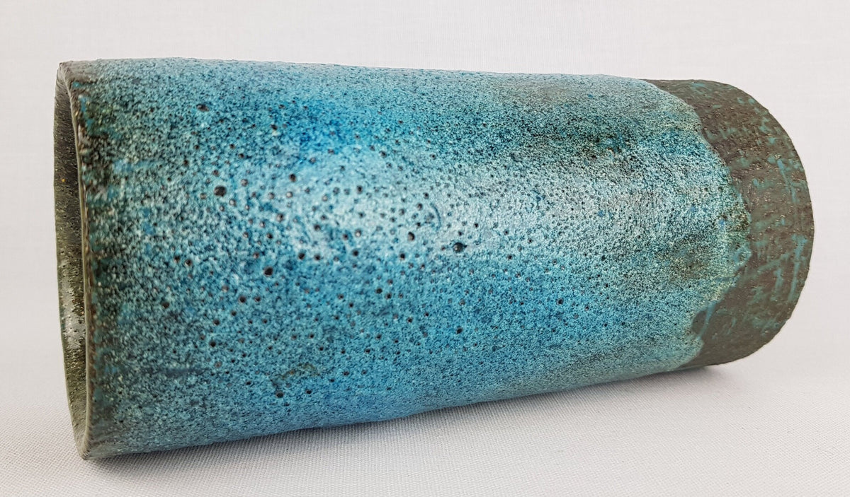 Vintage PIETER GROENEVELDT Dutch Studio Art Pottery Blue Fat Lava Vase 1960s