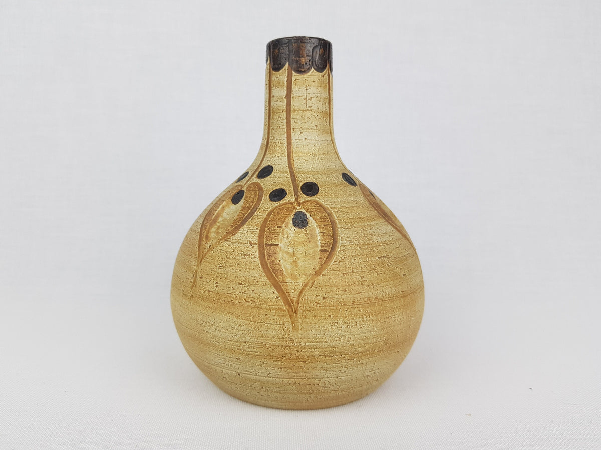 Vintage SGRAFO Beige and Brown Vase with Abstract Flower decor West Germany 1977