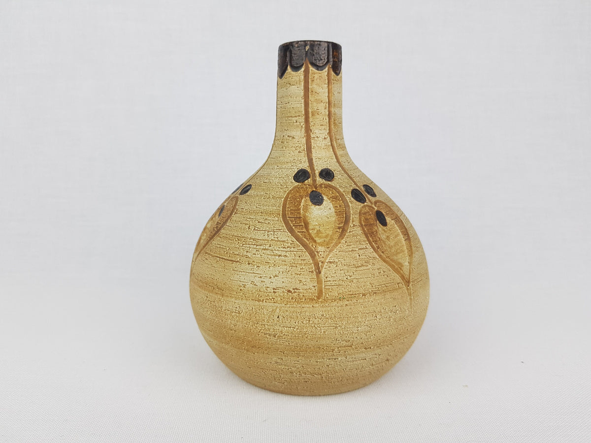 Vintage SGRAFO Beige and Brown Vase with Abstract Flower decor West Germany 1977