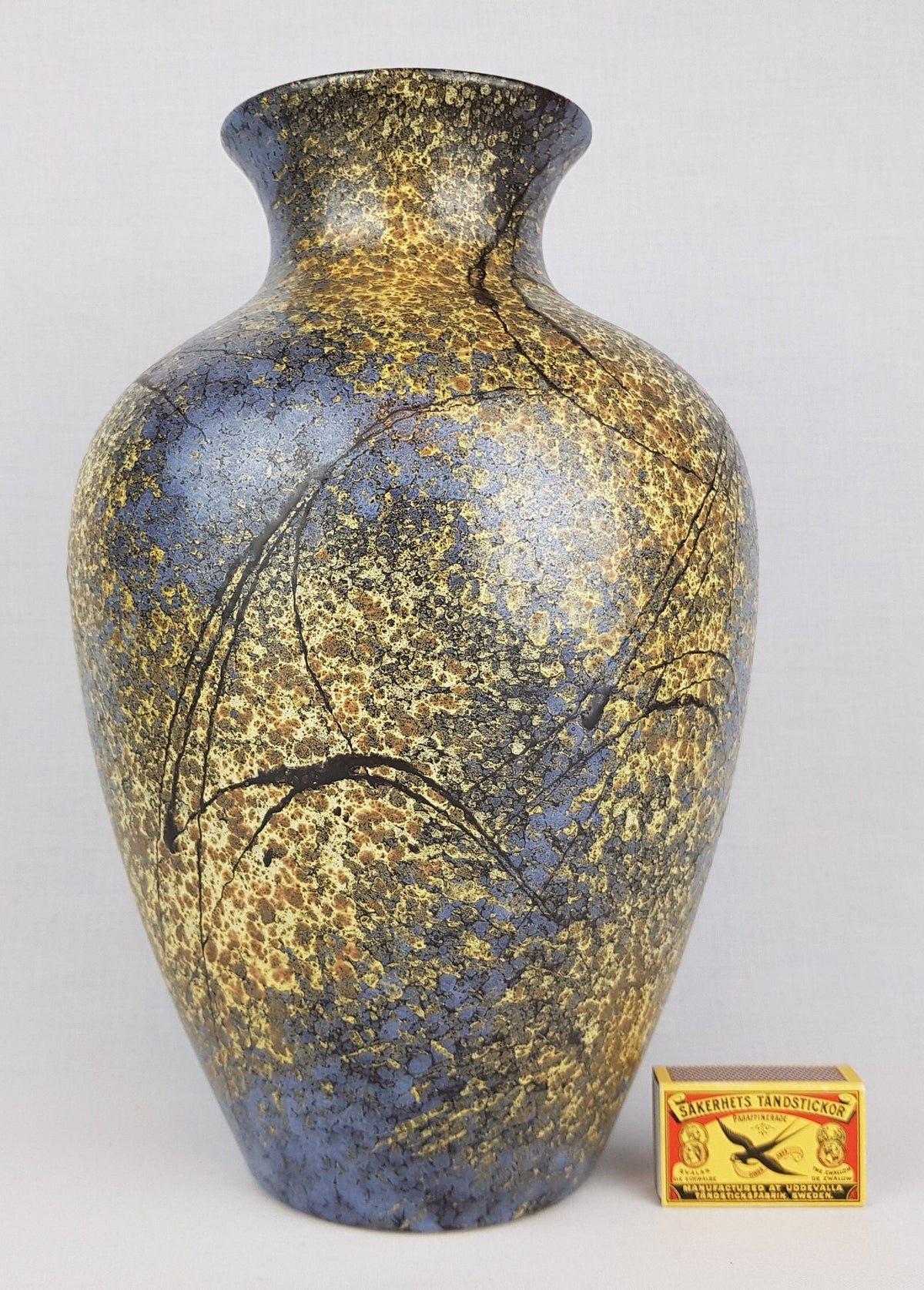 Vintage RUSCHA ART KERAMIK Blue and Yellow Vase 837 West German Pottery 1980s
