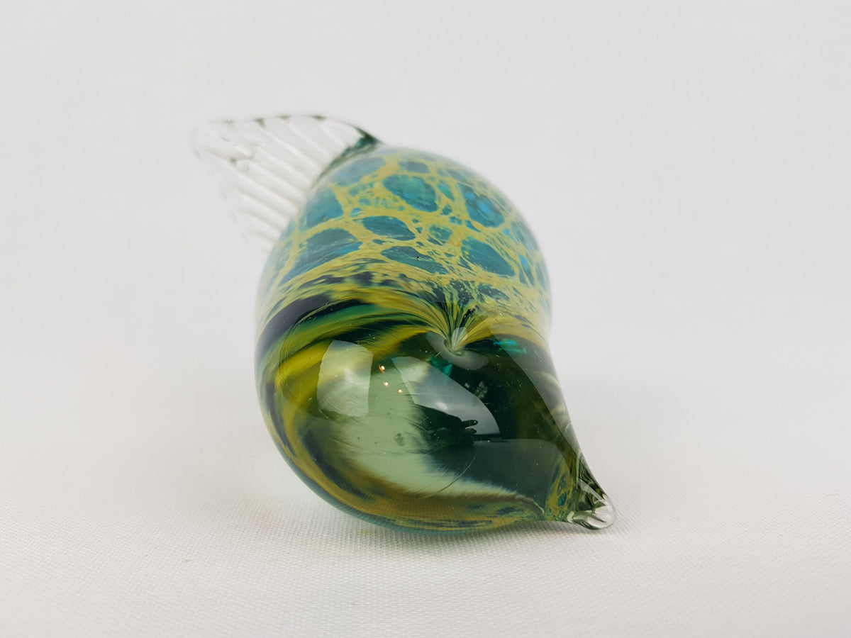 Vintage MDINA Blue, Green and Yellow Glass Bird from Malta 1970s
