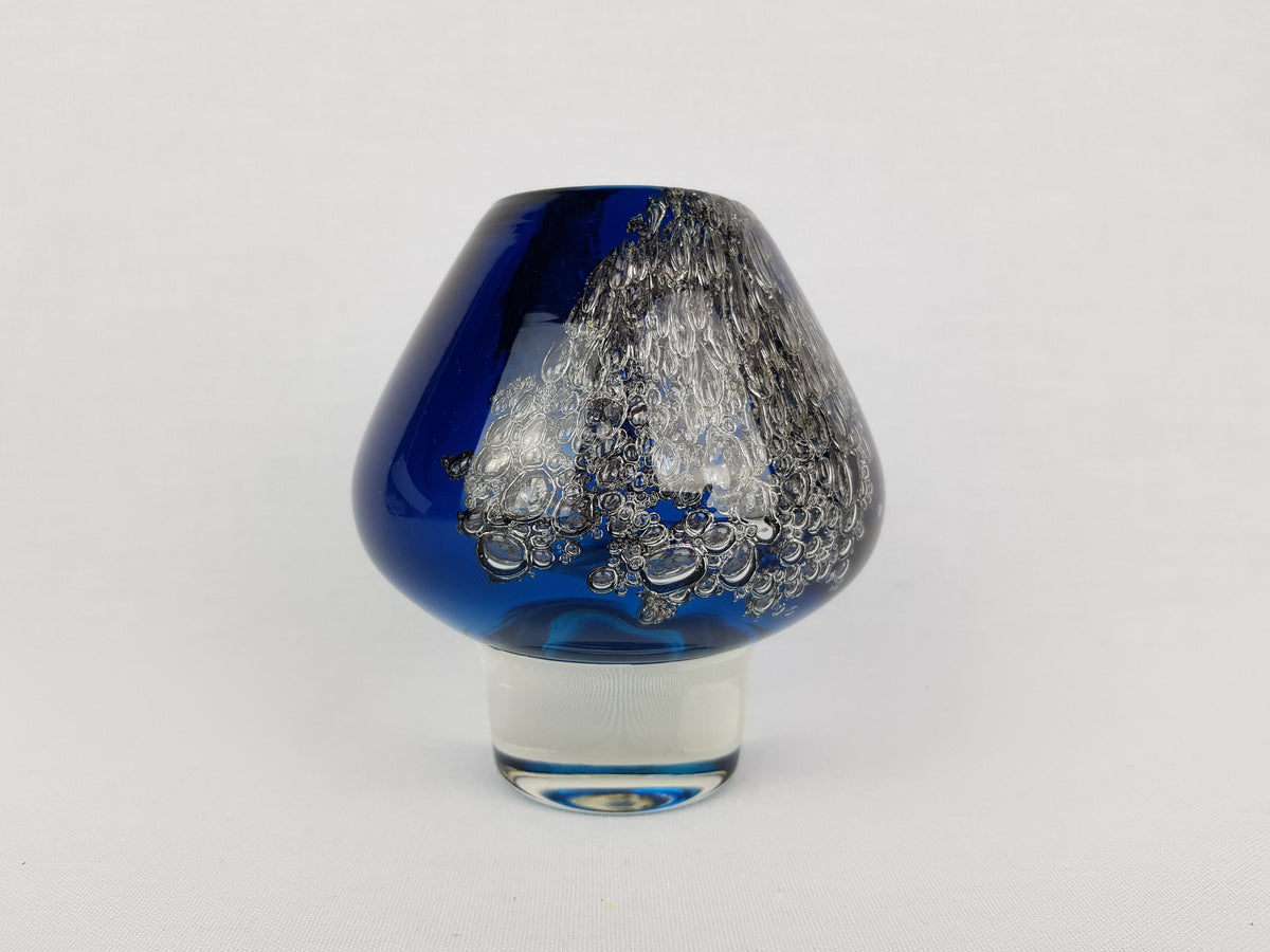 Vintage SCHOTT ZWIESEL Blue GLASS Design Vase With Florida decor by Heinrich Loffelhardt 1960-70s