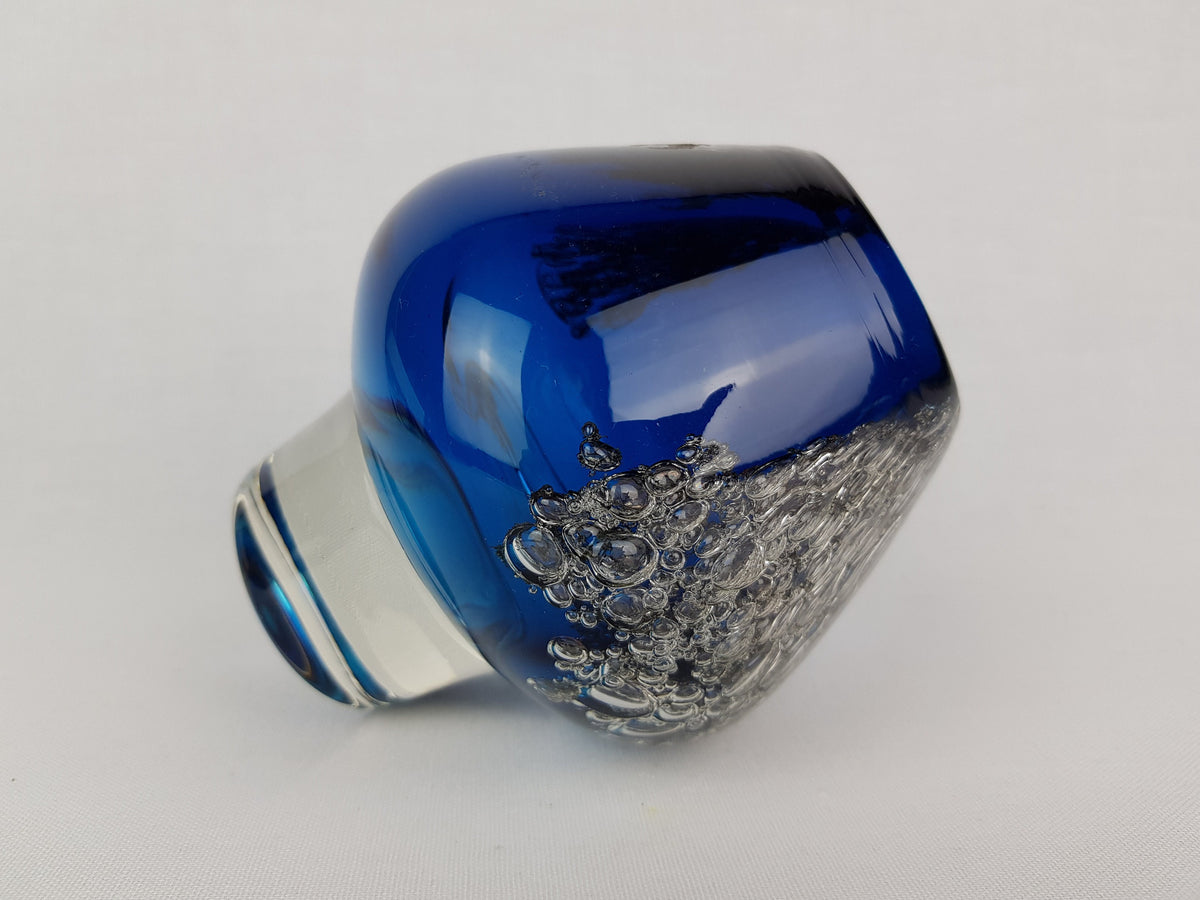 Vintage SCHOTT ZWIESEL Blue GLASS Design Vase With Florida decor by Heinrich Loffelhardt 1960-70s