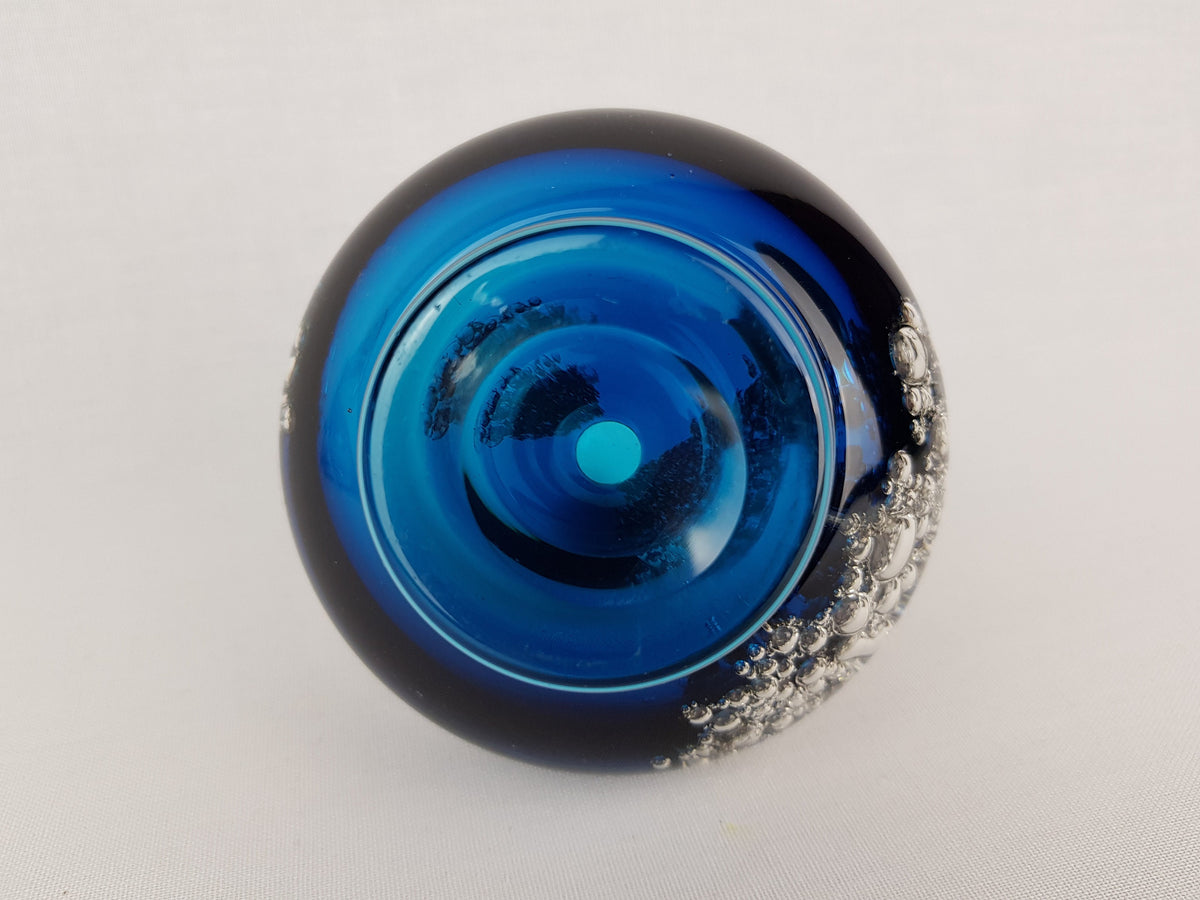 Vintage SCHOTT ZWIESEL Blue GLASS Design Vase With Florida decor by Heinrich Loffelhardt 1960-70s