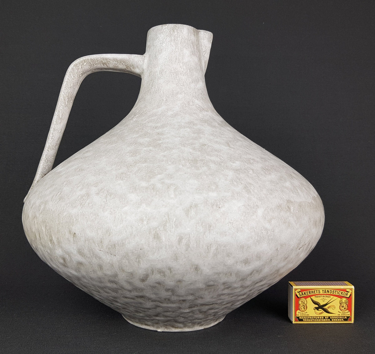 Vintage CERAMANO Handled White Gray Vase With Arktis Decor 201 West German Pottery 1950s