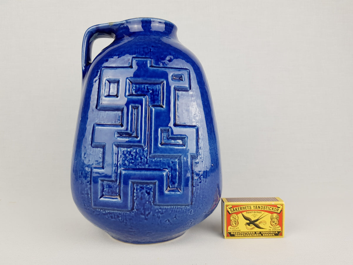 Vintage CARSTENS TÖNNIESHOF Handled Blue Vase with Java Decor 74-21 West German Pottery 1968