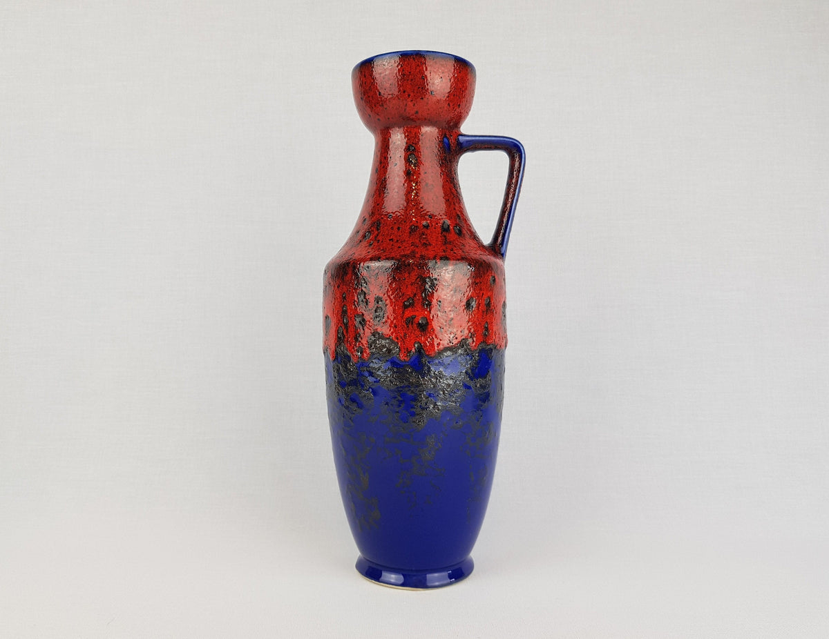 Vintage DÜMLER & BREIDEN KERAMIK Blue and Red Fat Lava Vase 347-30 West German Pottery 1970s