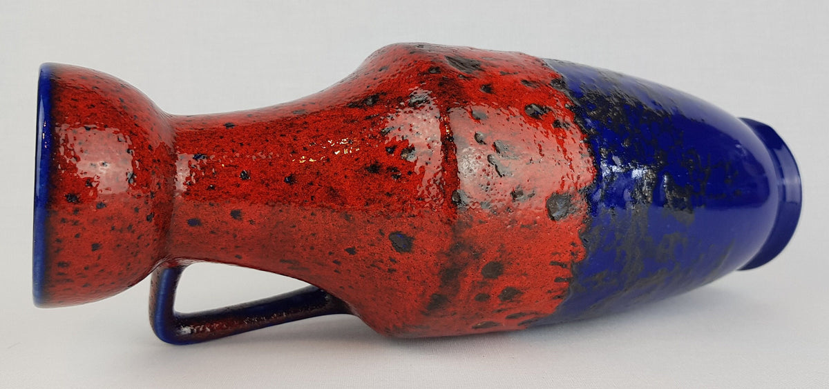 Vintage DÜMLER & BREIDEN KERAMIK Blue and Red Fat Lava Vase 347-30 West German Pottery 1970s