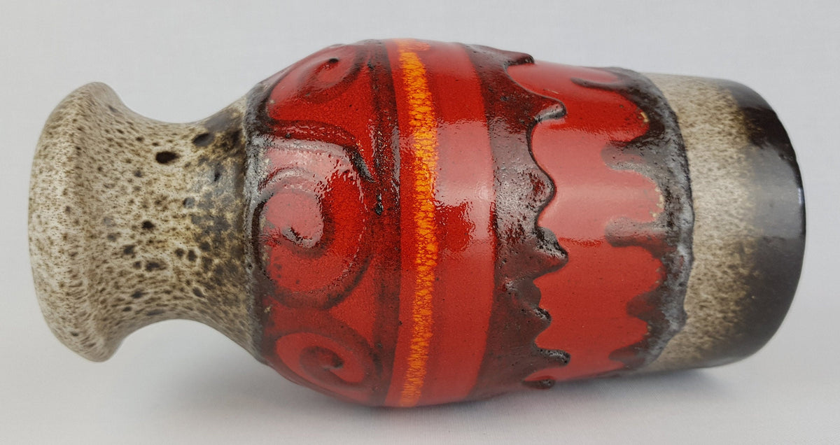 Vintage SCHEURICH KERAMIK Brown Beige Red Fat Lava Vase 208-21 West German Pottery 1970s