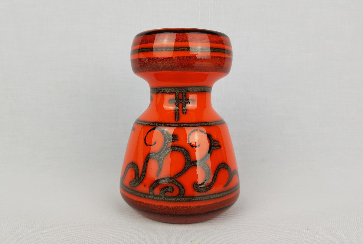 Vintage FLORA GOUDA HOLLAND Ceramic Orange Vase With Tokio Decor 910 Dutch Pottery 1970s