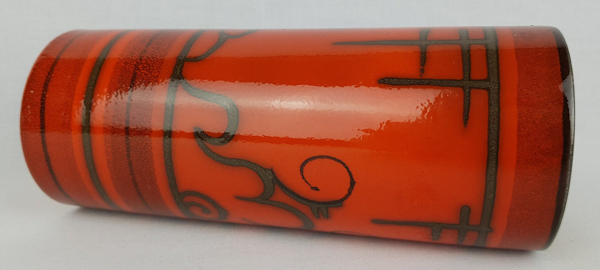 Vintage FLORA GOUDA HOLLAND Ceramic Orange Vase With Tokio Decor 933 Dutch Pottery 1970s