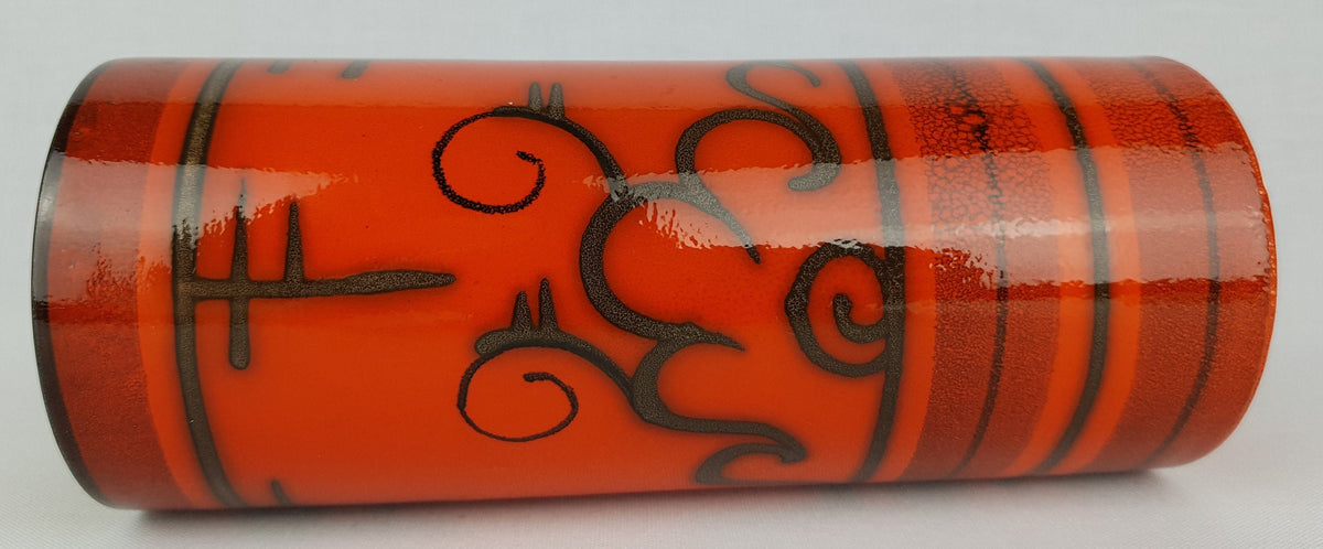 Vintage FLORA GOUDA HOLLAND Ceramic Orange Vase With Tokio Decor 933 Dutch Pottery 1970s