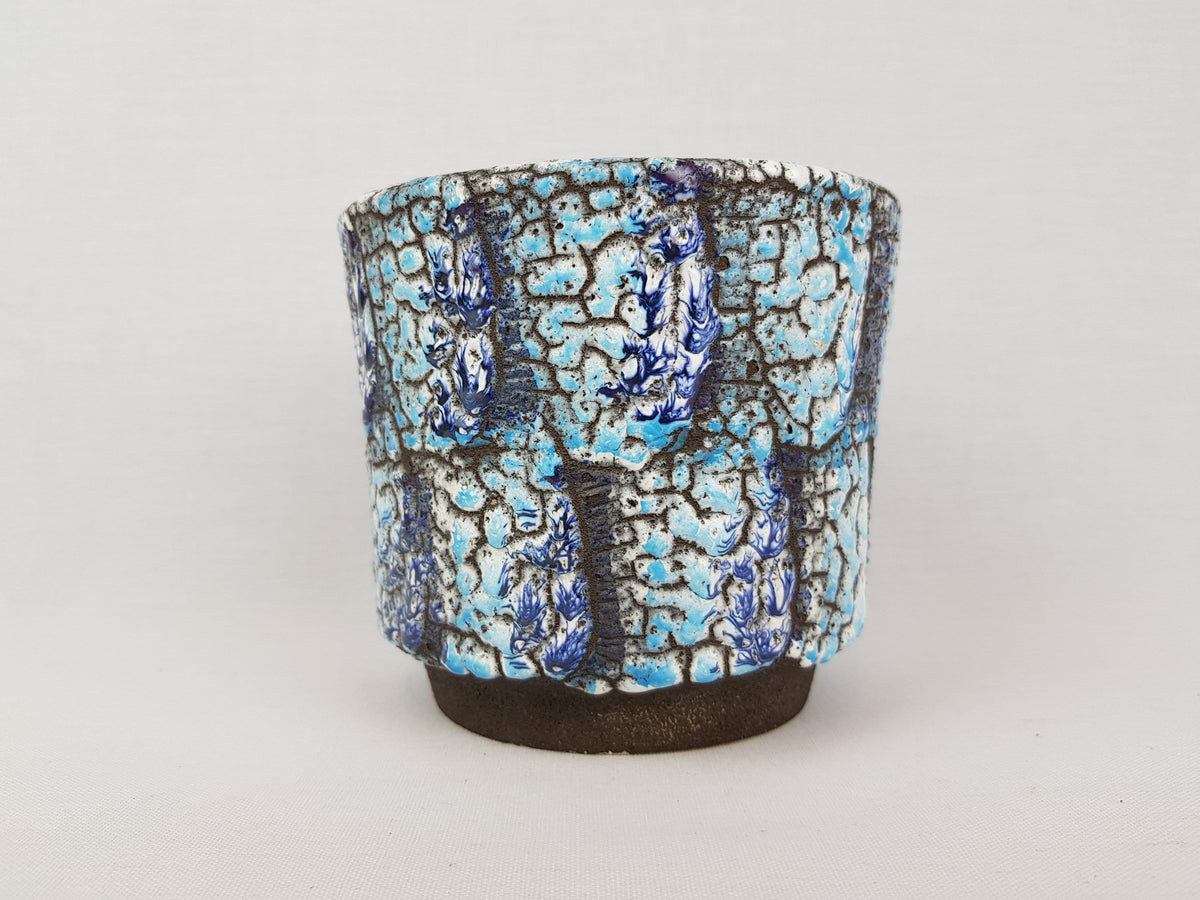 Vintage ES KERAMIK Blue and White Planter Cache Flower Pot with Alaska decor West German Pottery 1970s