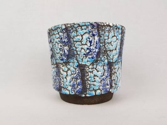 Vintage ES KERAMIK Blue and White Planter Cache Flower Pot with Alaska decor West German Pottery 1970s