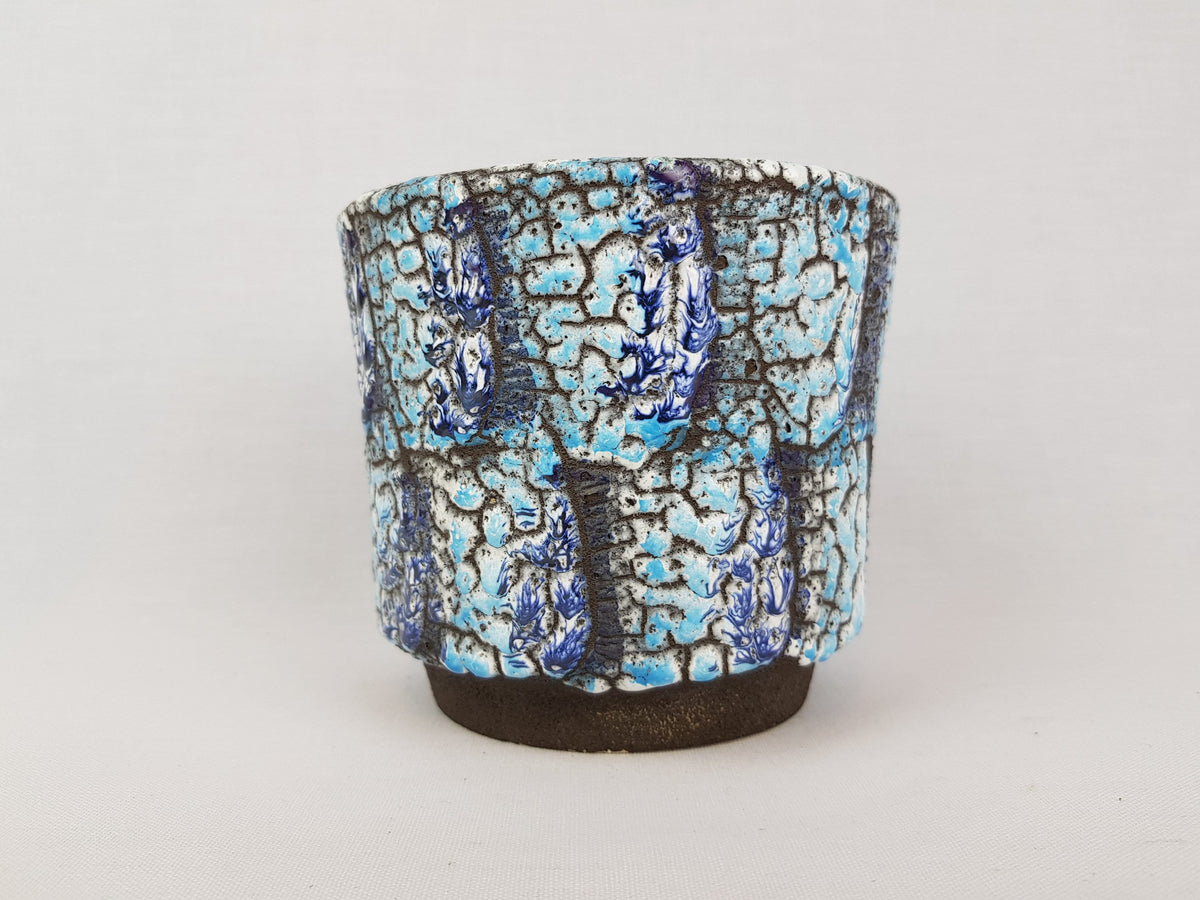 Vintage ES KERAMIK Blue and White Planter Cache Flower Pot with Alaska decor West German Pottery 1970s