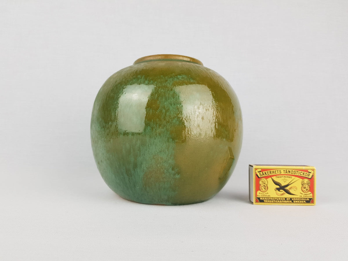 Handmade Art Deco Glossy Green Ball Vase by ANTON LANG from Oberammergau, Germany 1920-1930