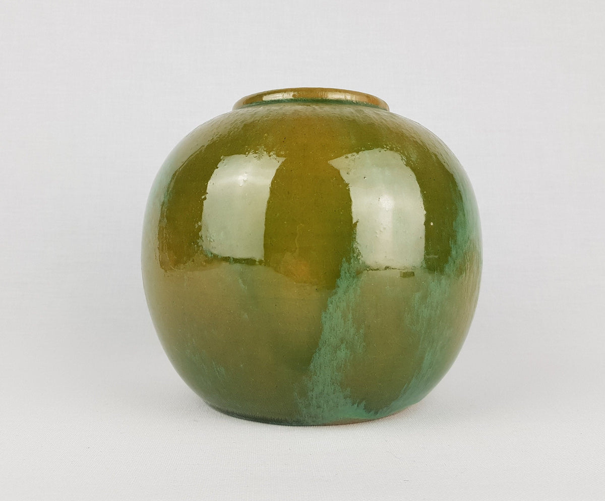 Handmade Art Deco Glossy Green Ball Vase by ANTON LANG from Oberammergau, Germany 1920-1930