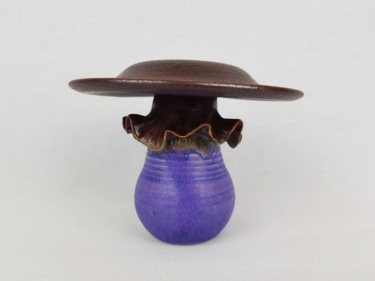 RARE Vintage EVELYN KLAM Purple/ Copper Mushroom Shaped Vase Studio Pottery From West Germany 1970s