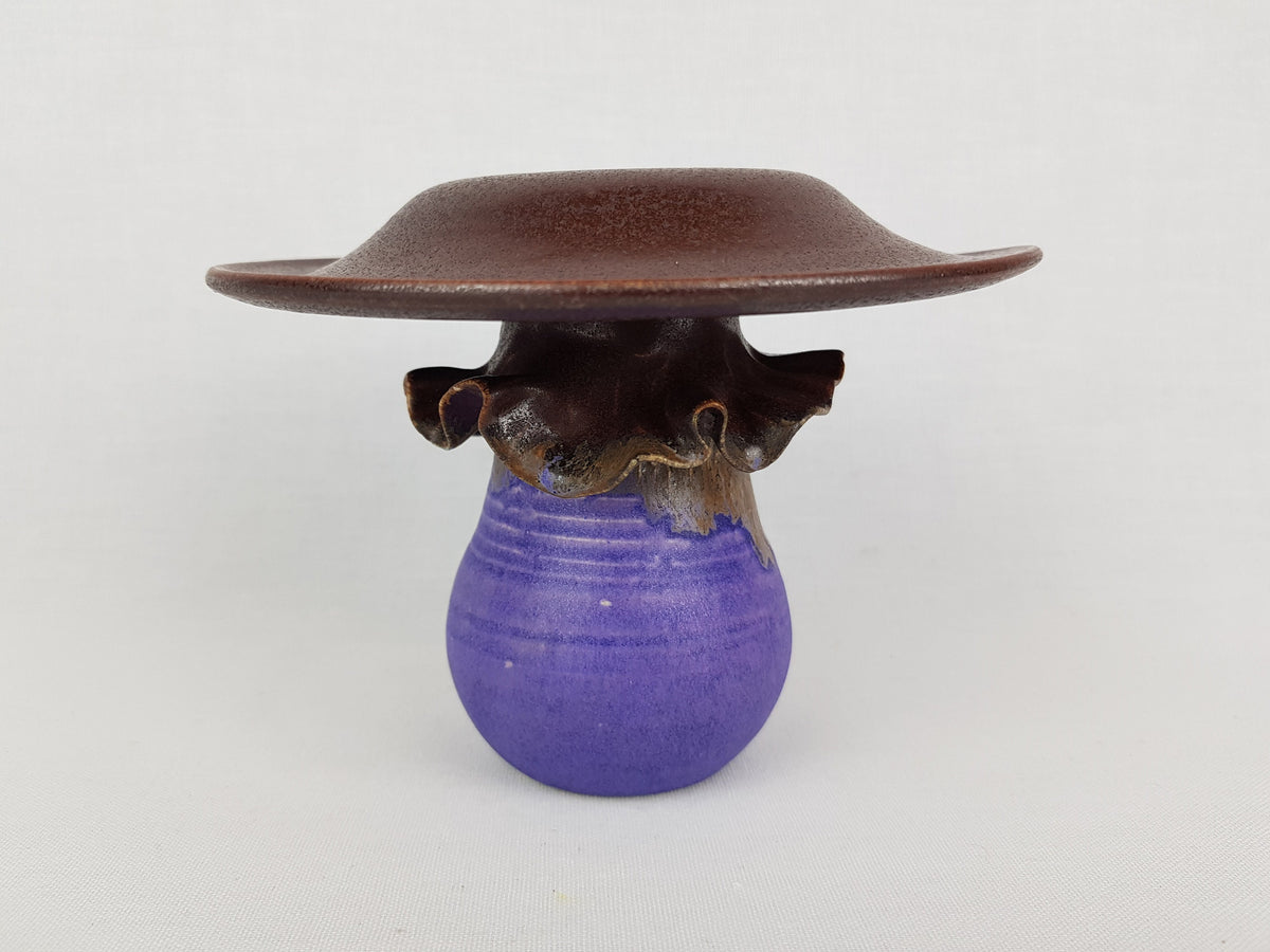RARE Vintage EVELYN KLAM Purple/ Copper Mushroom Shaped Vase Studio Pottery From West Germany 1970s