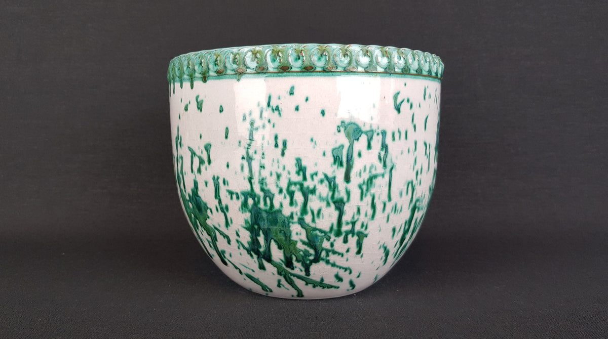 Vintage MAREI KERAMIK White and Green Planter / Flower Pot West German Pottery 1970s