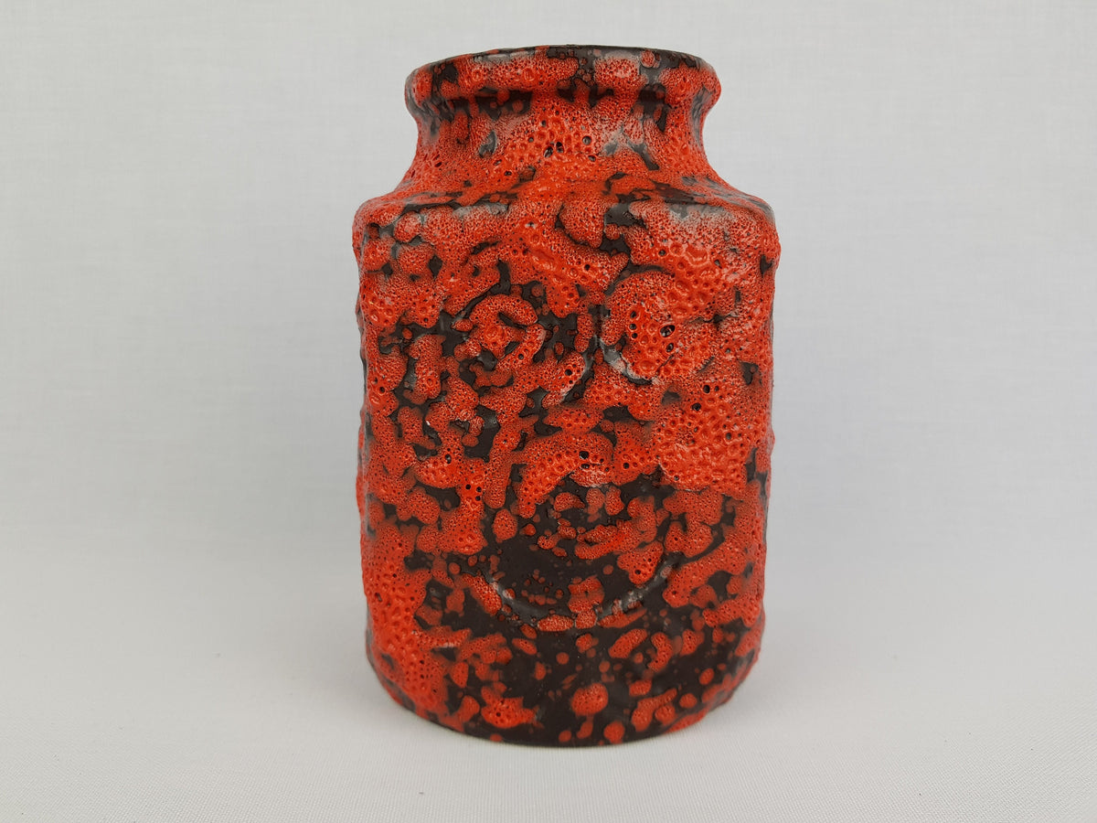 Vintage SCHEURICH KERAMIK Red and Black Fat Lava Vase 282 16 with JURA decor West German Pottery 1970s