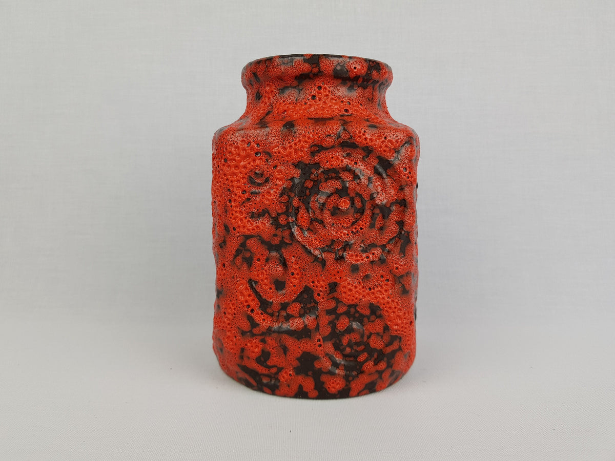 Vintage SCHEURICH KERAMIK Red and Black Fat Lava Vase 282 16 with JURA decor West German Pottery 1970s