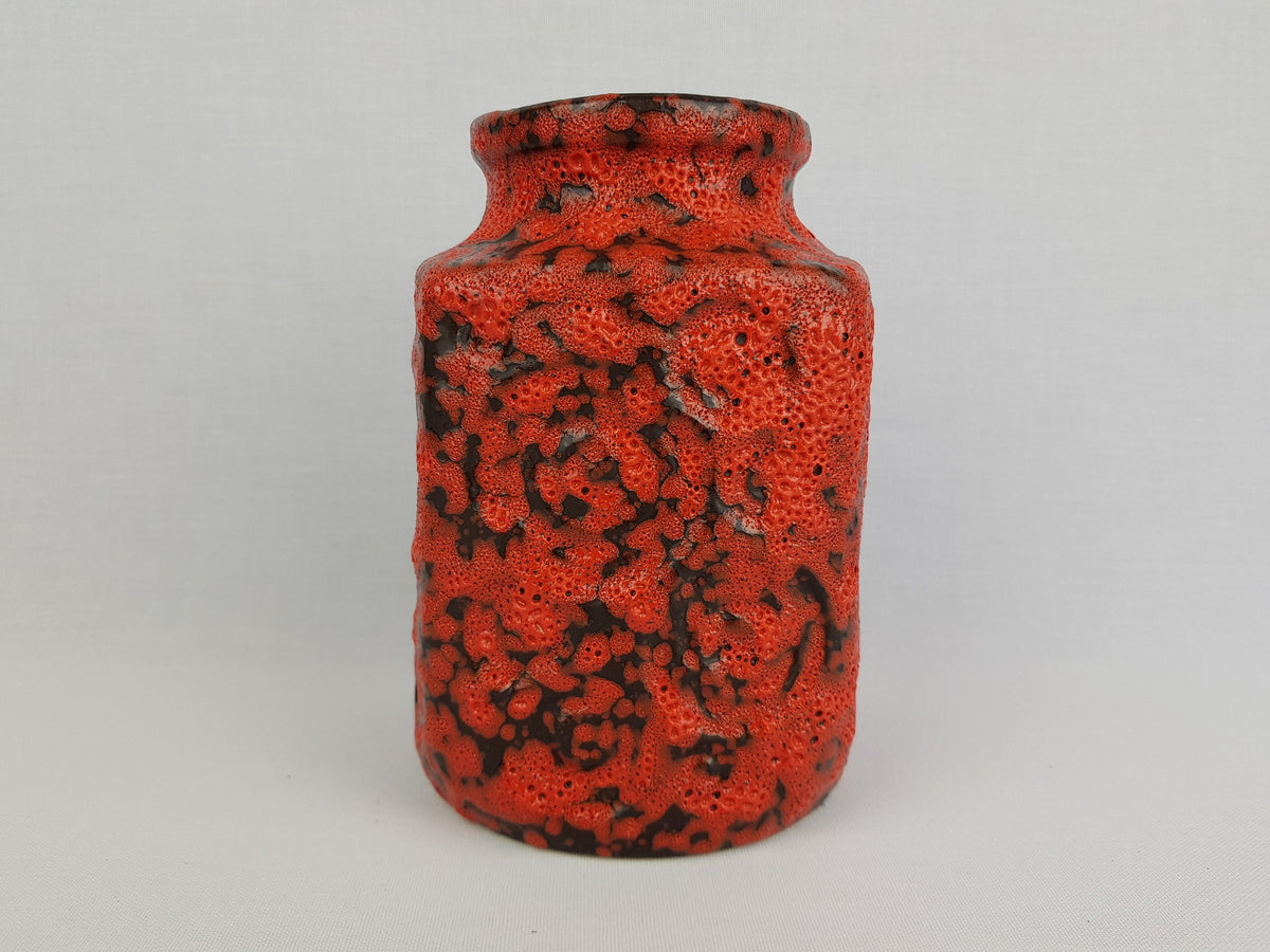 Vintage SCHEURICH KERAMIK Red and Black Fat Lava Vase 282 16 with JURA decor West German Pottery 1970s