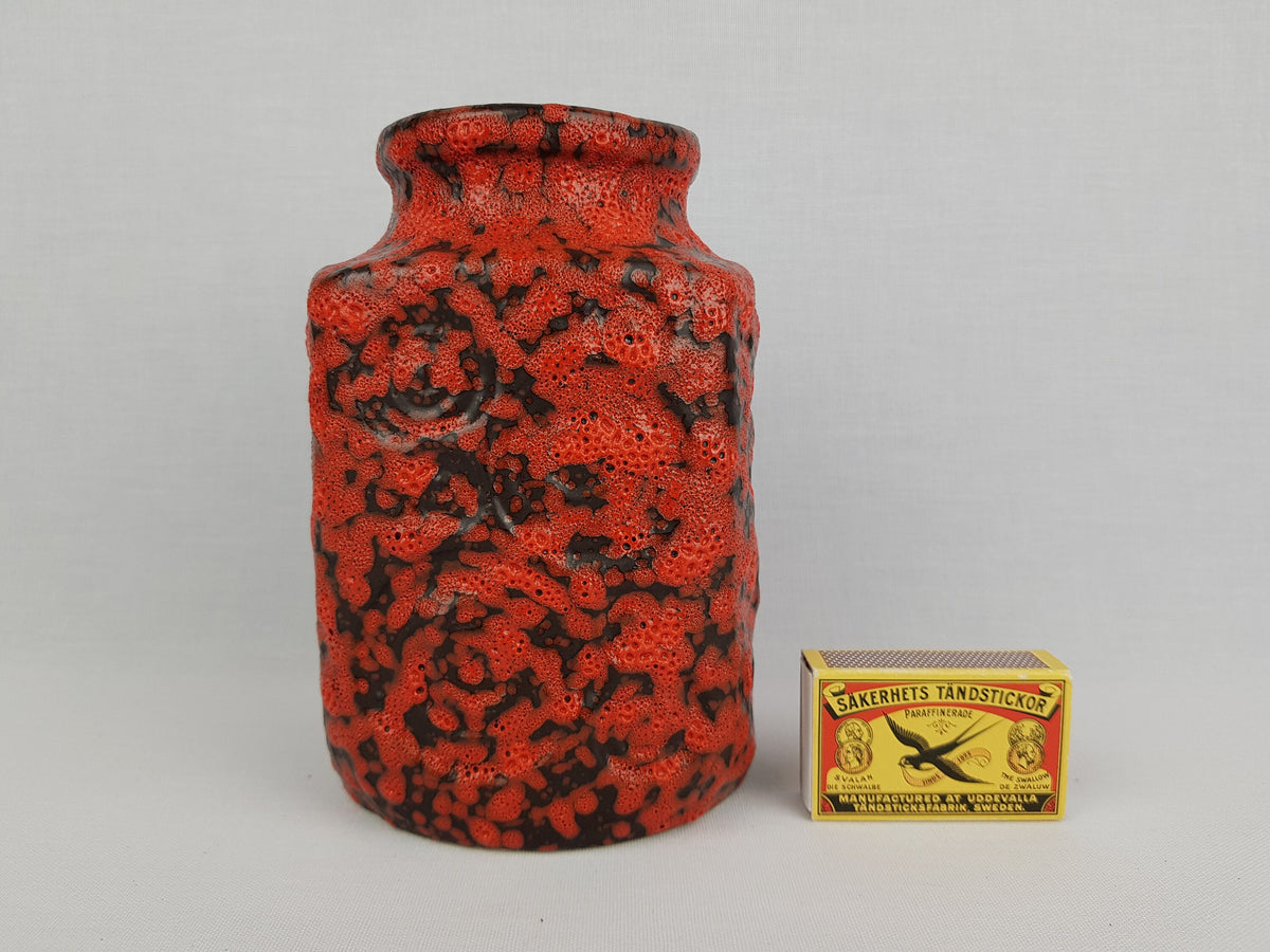 Vintage SCHEURICH KERAMIK Red and Black Fat Lava Vase 282 16 with JURA decor West German Pottery 1970s