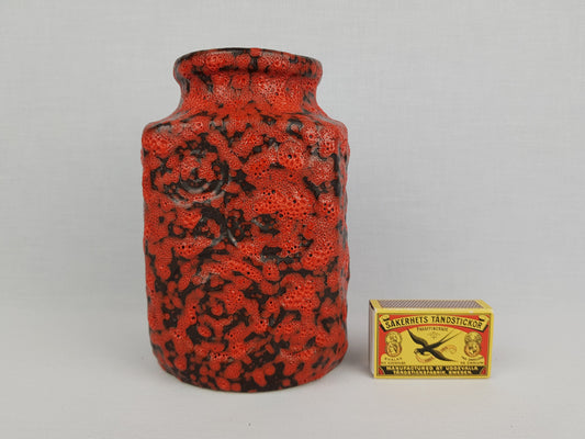 Vintage SCHEURICH KERAMIK Red and Black Fat Lava Vase 282 16 with JURA decor West German Pottery 1970s