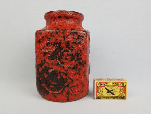 Vintage SCHEURICH KERAMIK Red and Black Fat Lava Vase 282 16 with JURA decor West German Pottery 1970s