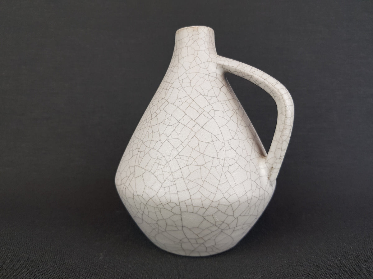 Vintage GUTENHALDE KERAMIK Gray Handled Crackle Decor Vase West German Pottery 1953