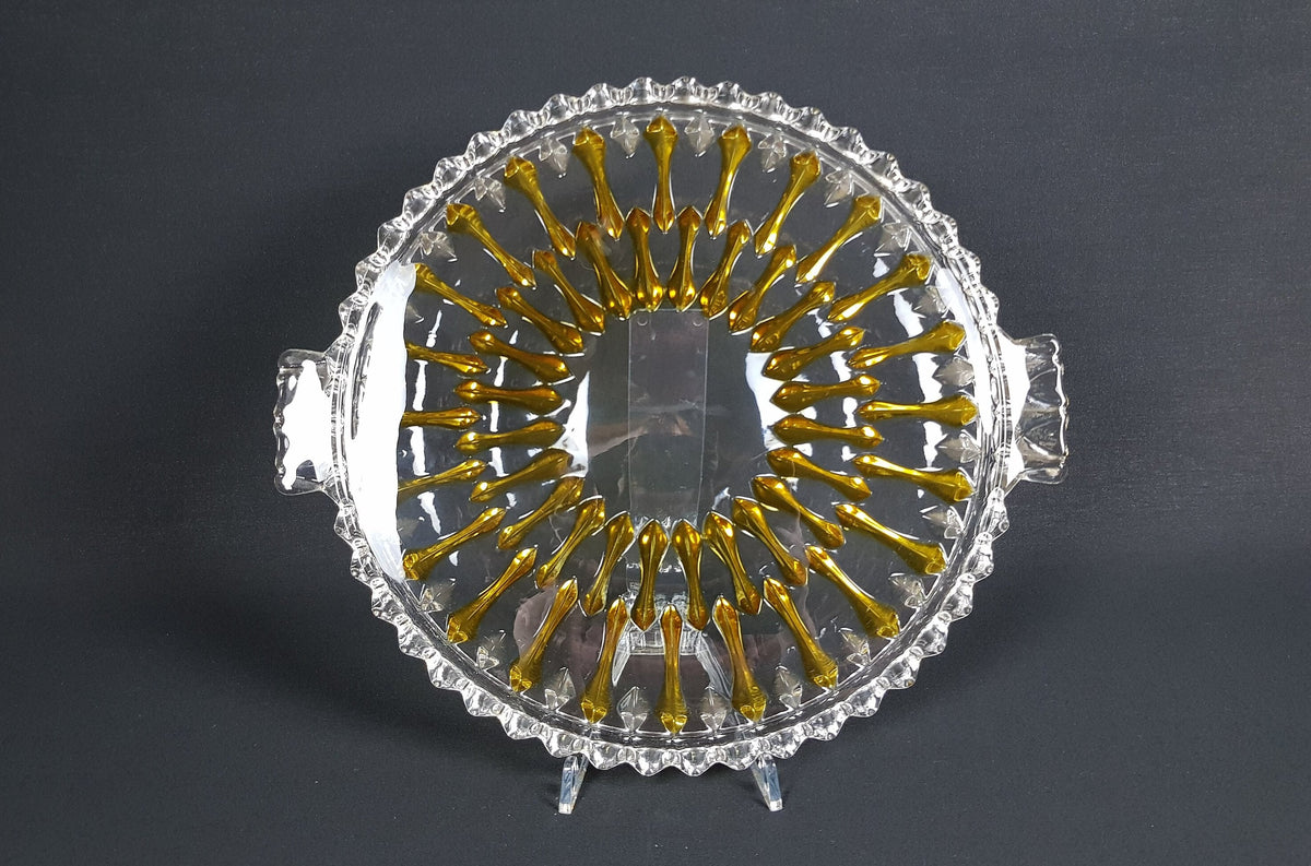 Vintage Cake Plate By Walther Glas Germany Cut Crystal Glass Cake Platter Serving Plate Yellow 1970s