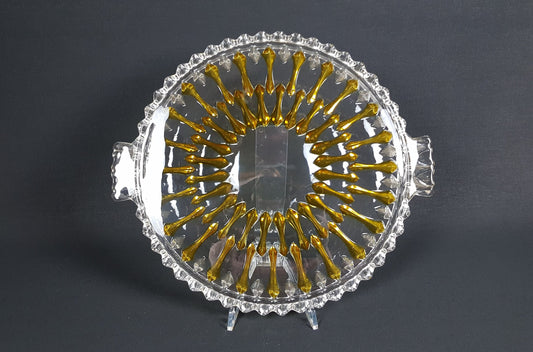 Vintage Cake Plate By Walther Glas Germany Cut Crystal Glass Cake Platter Serving Plate Yellow 1970s