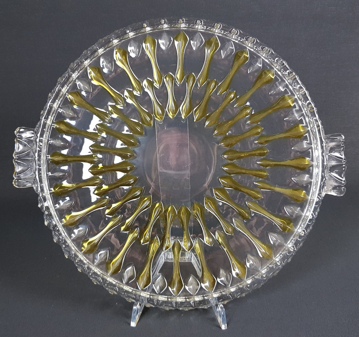 Vintage Cake Plate By Walther Glas Germany Cut Crystal Glass Cake Platter Serving Plate Yellow 1970s