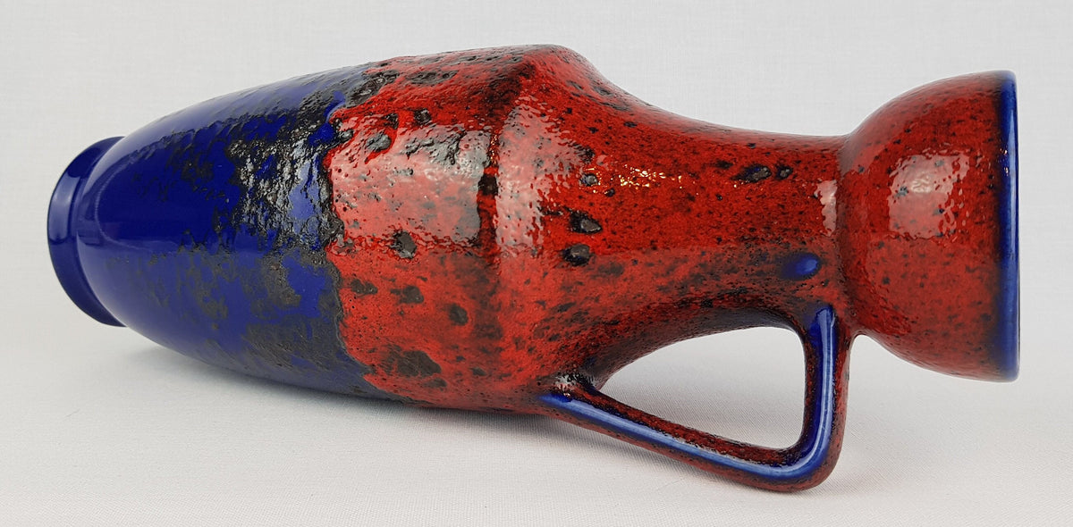 Vintage DÜMLER & BREIDEN KERAMIK Blue and Red Fat Lava Vase 347-30 West German Pottery 1970s