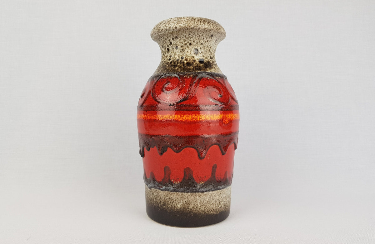 Vintage SCHEURICH KERAMIK Brown Beige Red Fat Lava Vase 208-21 West German Pottery 1970s