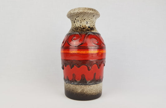 Vintage SCHEURICH KERAMIK Brown Beige Red Fat Lava Vase 208-21 West German Pottery 1970s