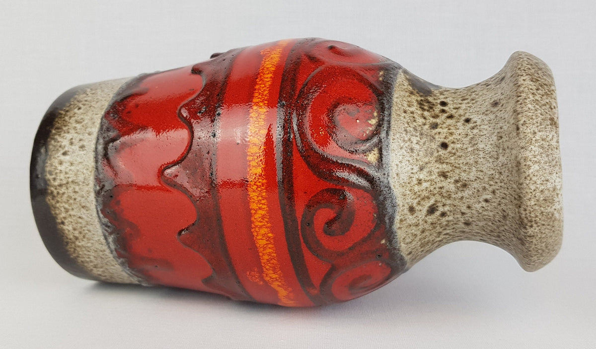 Vintage SCHEURICH KERAMIK Brown Beige Red Fat Lava Vase 208-21 West German Pottery 1970s