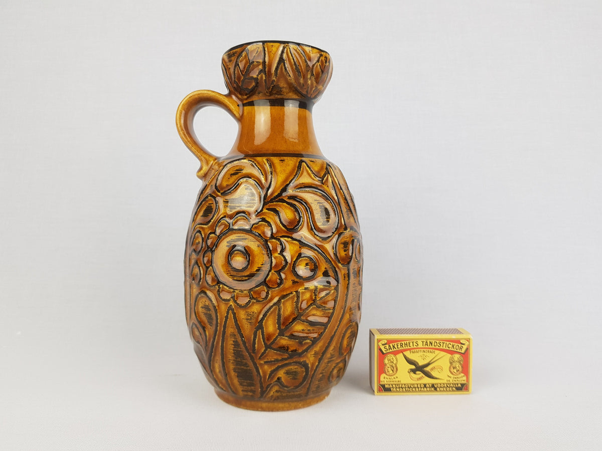 Vintage BAY KERAMIK Brown Ochre Vase With Ascona Decor 75/20 West German Pottery 1970s