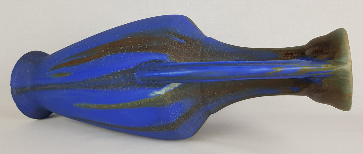 Large Art Deco GILBERT MÉTÉNIER Double Handled "Gannat Blue" Vase 1920s- 1930s