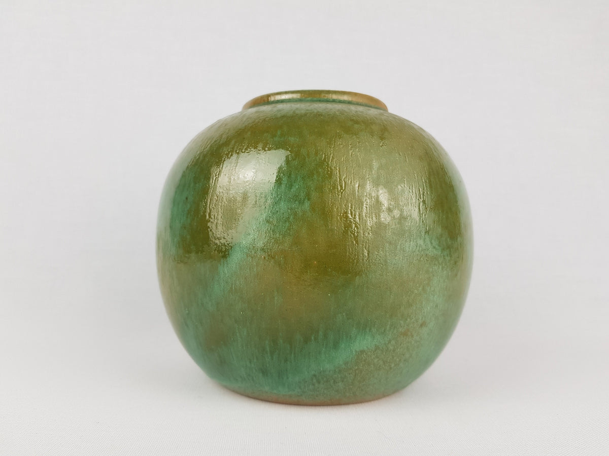 Handmade Art Deco Glossy Green Ball Vase by ANTON LANG from Oberammergau, Germany 1920-1930