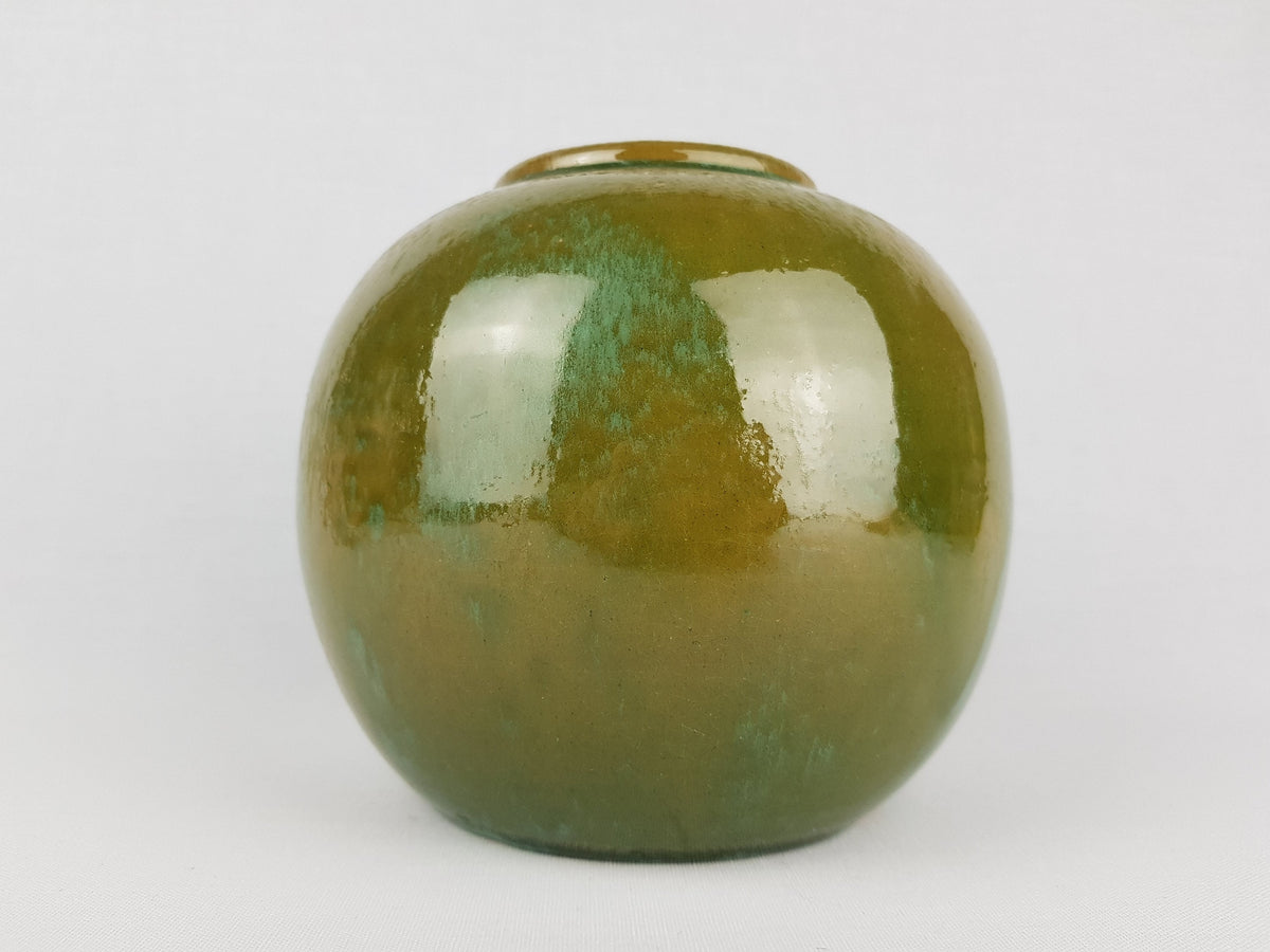 Handmade Art Deco Glossy Green Ball Vase by ANTON LANG from Oberammergau, Germany 1920-1930